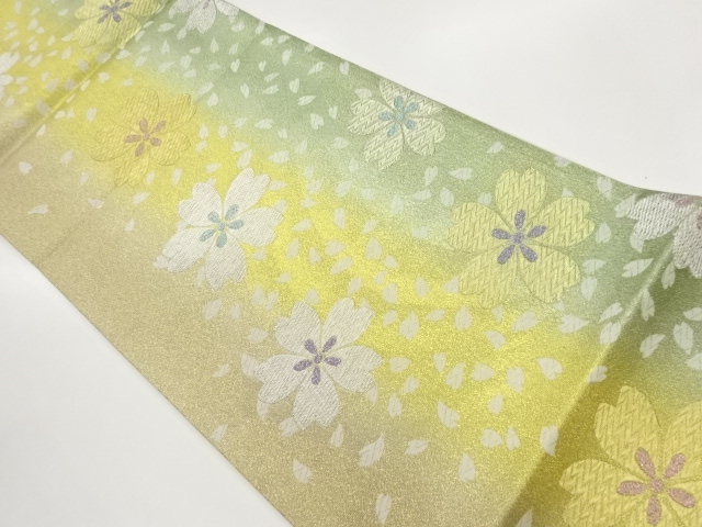 JAPANESE KIMONO / FUKURO OBI / SILK / WOVEN STRIPE & SAKURA